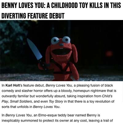 BENNY LOVES YOU: A Childhood Toy Kills In This Diverting Feature Debut